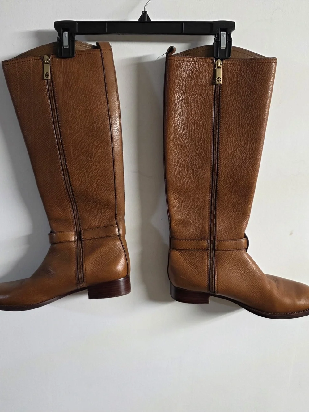 Tory Burch Cognac Leather Over-the-Knee Boots with Gold Logo